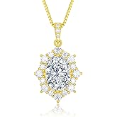 Synlahsky 8ct Moissanite Necklace for Women,925 Sterling Silver Dainty Pendant,18K White Gold Plated Sparkling Jewelry Gifts