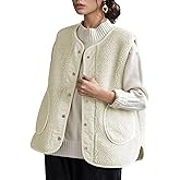 QIBABU Womens Fuzzy Fleece Vest Casual Button Down Sherpa Vest Warm Sleeveless Jackets with Pockets