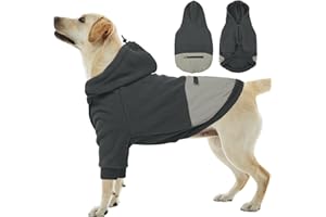 Nanaki Dog Hoodies for Large Dogs Sweatshirt with Pocket-Warm Fleece, Long Sleeves Adjustable Zip Collar-Comfort Pet Sweater for Labrador, Large Sweatshirt Winter Coat for Fall Winter Spring Grey 2XL