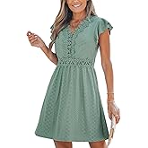 CUPSHE Summer Dress for Women Casual Spring V Neck Lace Appliques Cap Sleeves Hollow Out Beach Mini Dress