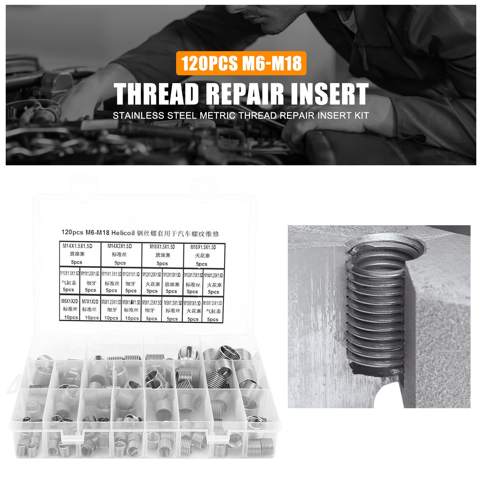 Mua EVTSCAN 120 Pcs Stainless Steel Helical Threaded Inserts Kit, with ...