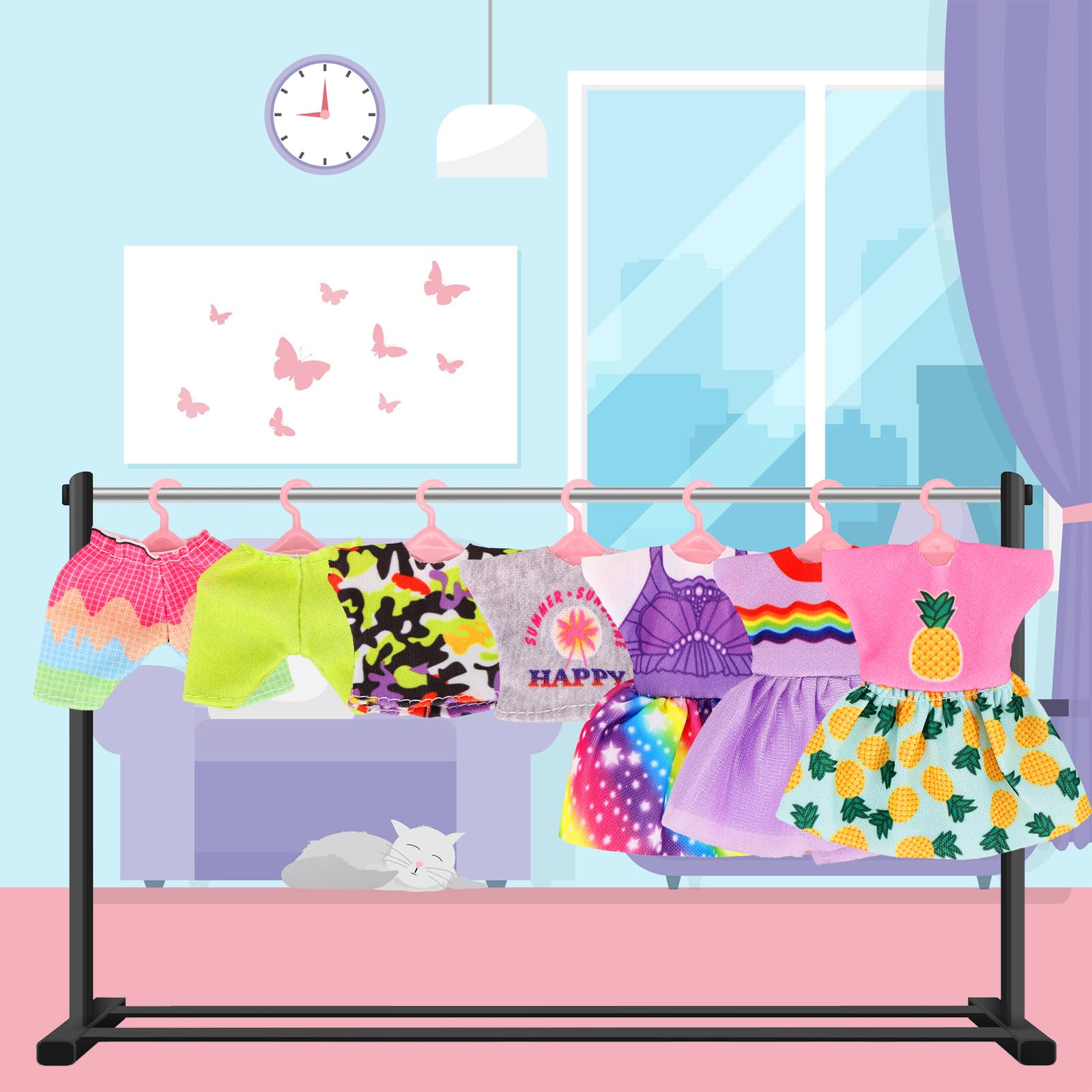 30 PCS Mini 6 Inch Doll Clothes and Accessories Include 4 Tops, 4 Pants for Boy Dolls, 5 Dresses , 2 Swimsuit and 2 Shoes, 10 Outfits Hangers Pocket Glasses Headset Crown for 5.3-6 Inch Dolls