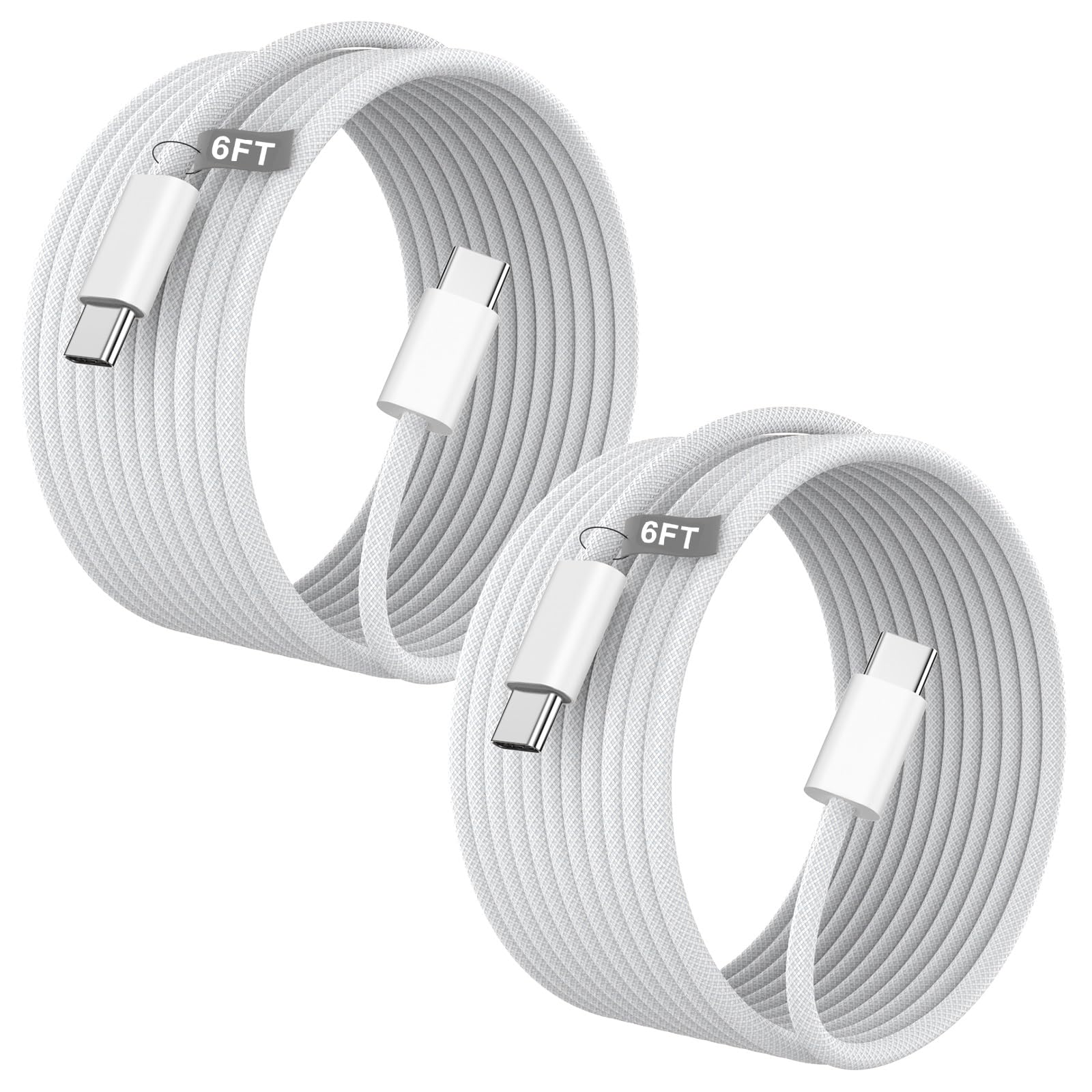 View 1 of [Apple MFi Certified] USB C to USB C Charging Cable,2 Pack 60W Type C Charger Fast Charging Woven Cable 6FT Long Type C Charger Cord for iPhone 17/17 Pro/17 Pro Max/Air/16/16 Pro/16 Pro Max/15 Pro Max