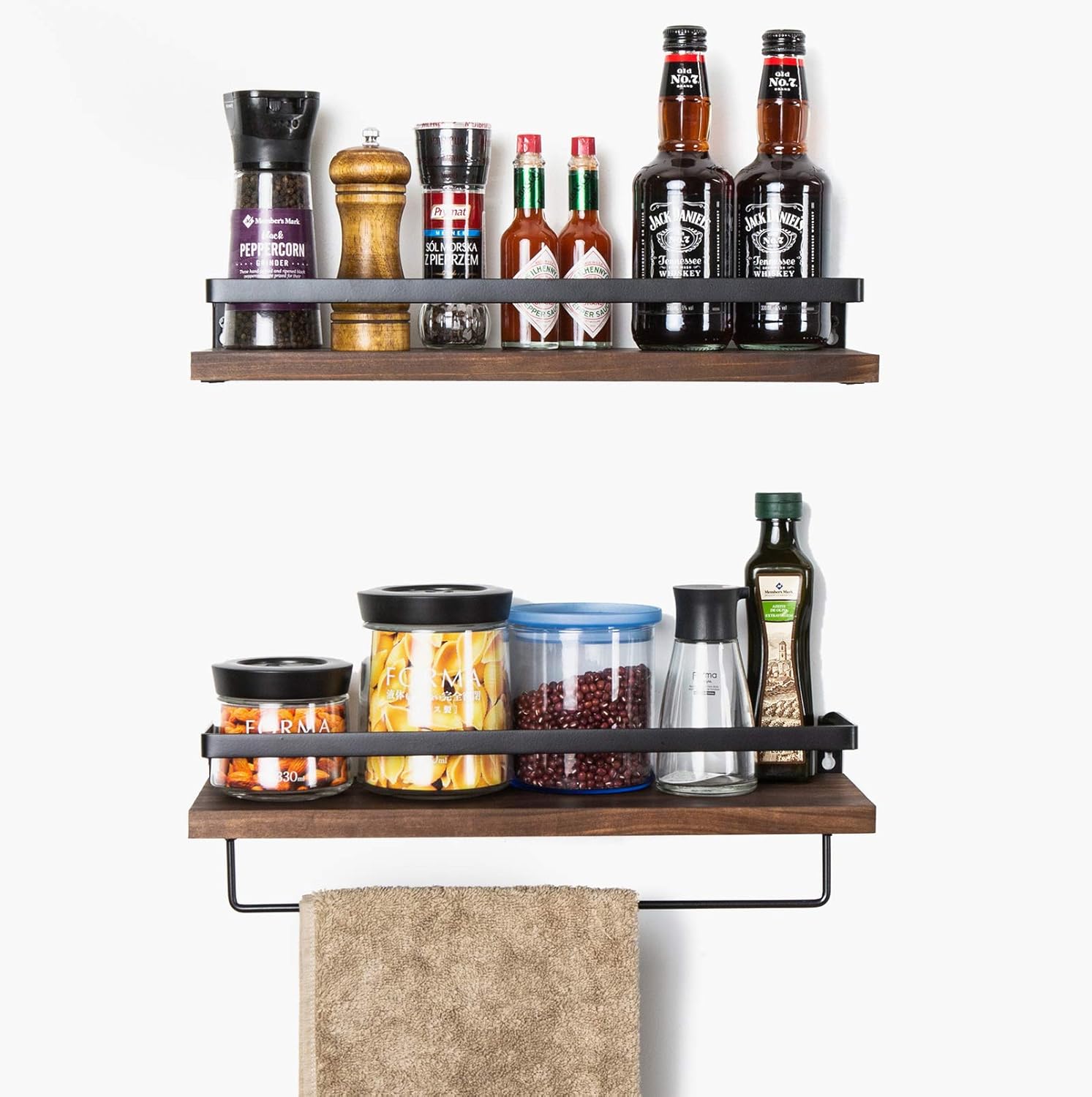 Soduku Floating Shelves Wall Mounted Storage Shelves for Kitchen, Bathroom,Set of 2 Brown: Furniture & Decor