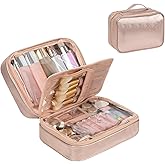 OCHEAL Makeup Bag, Makeup Travel Bag Large Capacity Cosmetic Organizer with Makeup Brush Compartment & Handle for Women Girls Travel Toiletry Accessories-Rose Gold