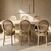 EVERLUNE Vintage French Country Dining Chairs Set of 6, Rattan Dinning Chair with a Round Back, Olive Green Cane Dining Chair