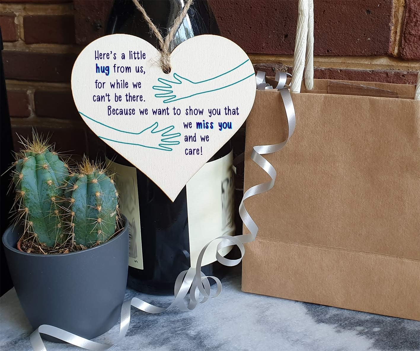 Thinking of You Wooden Heart Plaque, Letterbox-Friendly Hanging Gift Sign with Twine, 10x10cm Italian Plywood - Image 4