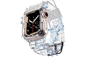 Blingbrione Clear Band with Case Compatible Apple Watch 38mm 40mm 41mm 42mm 44mm 45mm 46mm Women Men,Jelly Transparent Soprt Strap with Cover Protector for iWatch Series 10 9 8 7 6 5 4 3 2 1 SE Blue Pink White Fluorescent