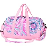 Choco Mocha Duffle Bag Kids Girls - Tie Dye Overnight Bags for Kid with Shoes Compartment, Cute Weekender Bag for Sleepover Travel, Pastel Pink