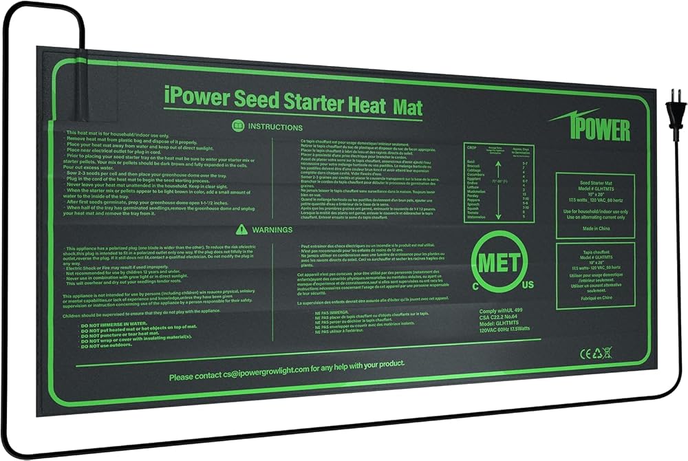 iPower 25x52cm Waterproof Heating Pad for Seedling Germination - UK Plug