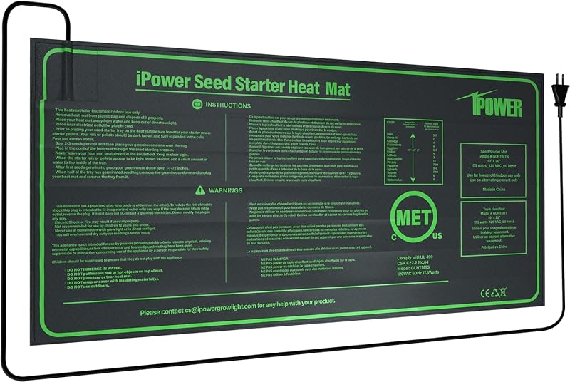 iPower 25x52cm Waterproof Heating Pad for Seedling Germination - UK Plug