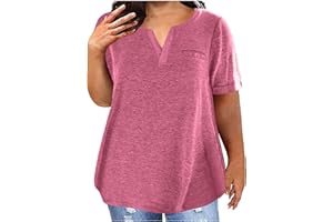 HUNENY Summer Tops for Women 2024 Plus Size Casual Plain Solid Color V Neck Blouse Loose Fit Short Sleeve Tee Shirts