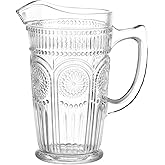 MDLUU Vintage Glass Pitcher, Glass Carafe, Bar Mixing Pitcher Glassware, Water Carafe Jug for Beverage, Cocktail, Juice, Milk, Ice Tea, 50 Oz