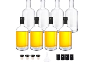 GUANENA 8 Pack 16oz Clear Glass Bottles with Cork Lids and PVC Shrink Capsules, 500ml Liquor Bottles with T-shaped Caps, Empty Heavy Base Wine Bottles for Wine, Whiskey, Soda, Beer, Juices, Beverages