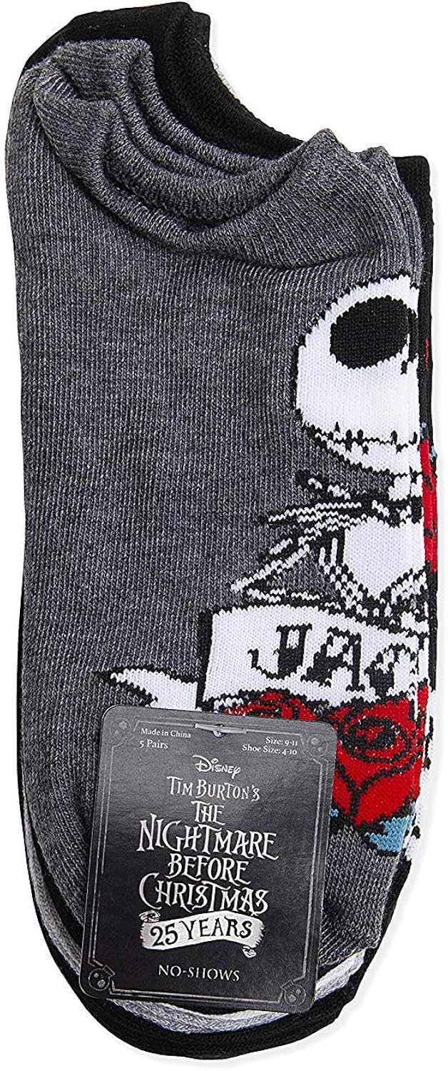Disney Nightmare Before Christmas Women's 5 Pack No Show Socks: Clothing
