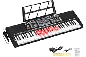 24HOCL 61 Keys Keyboard Piano Lighted Keys for Kids Teens Beginners Birthday Best Gift, Electronic Portable Digital Music Piano Keyboard with Mic, Music Stand, Powered by UL Adapter/Battery