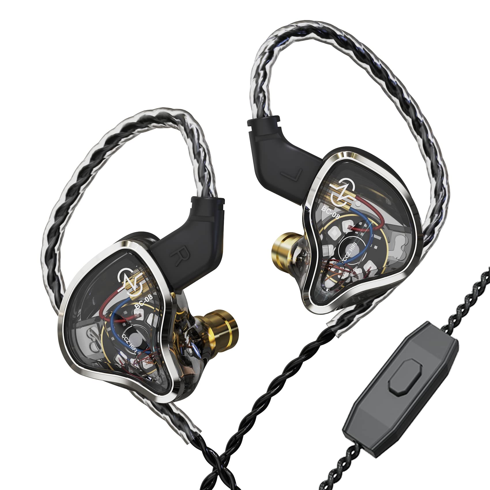 CCZ Warriors In-Ear Earphones NEX 3BA 1Dd Headphone IEM In Ear monitors with Detachable Design 2PIN 4N OFC Cable for Stage Singer Musician (Silver, with mic)