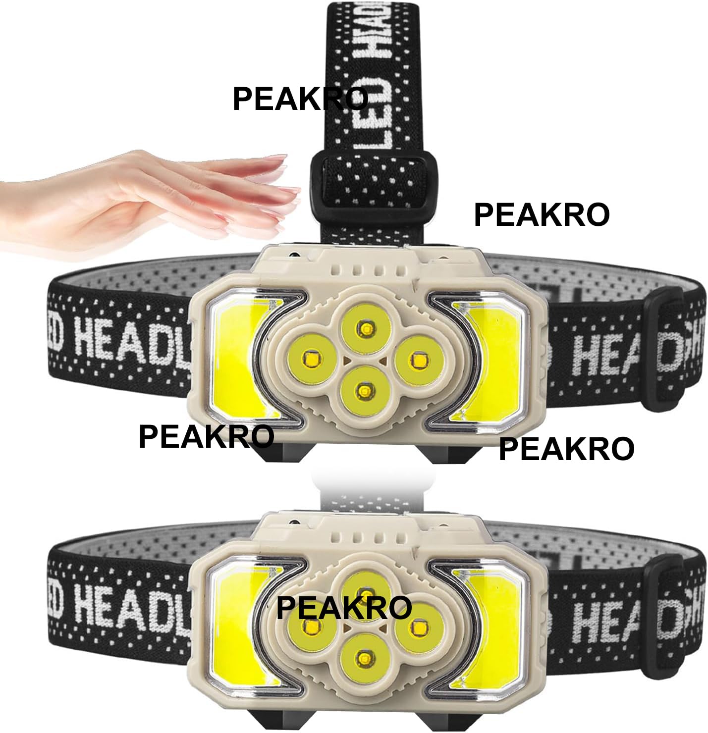 PEAKRO Head Torch Rechargeable Motion Sensor 1000 Lumen Head Torch LED Super Bright Headlamp 6 Modes with Red Light Hands-Free Torches Lightweight Waterproof for Camping Fishing Hiking