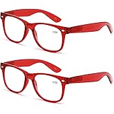 V.W.E. 2 Pairs Transparent Neon Color Deluxe Reading Glasses - Comfortable Stylish Simple Readers Magnification