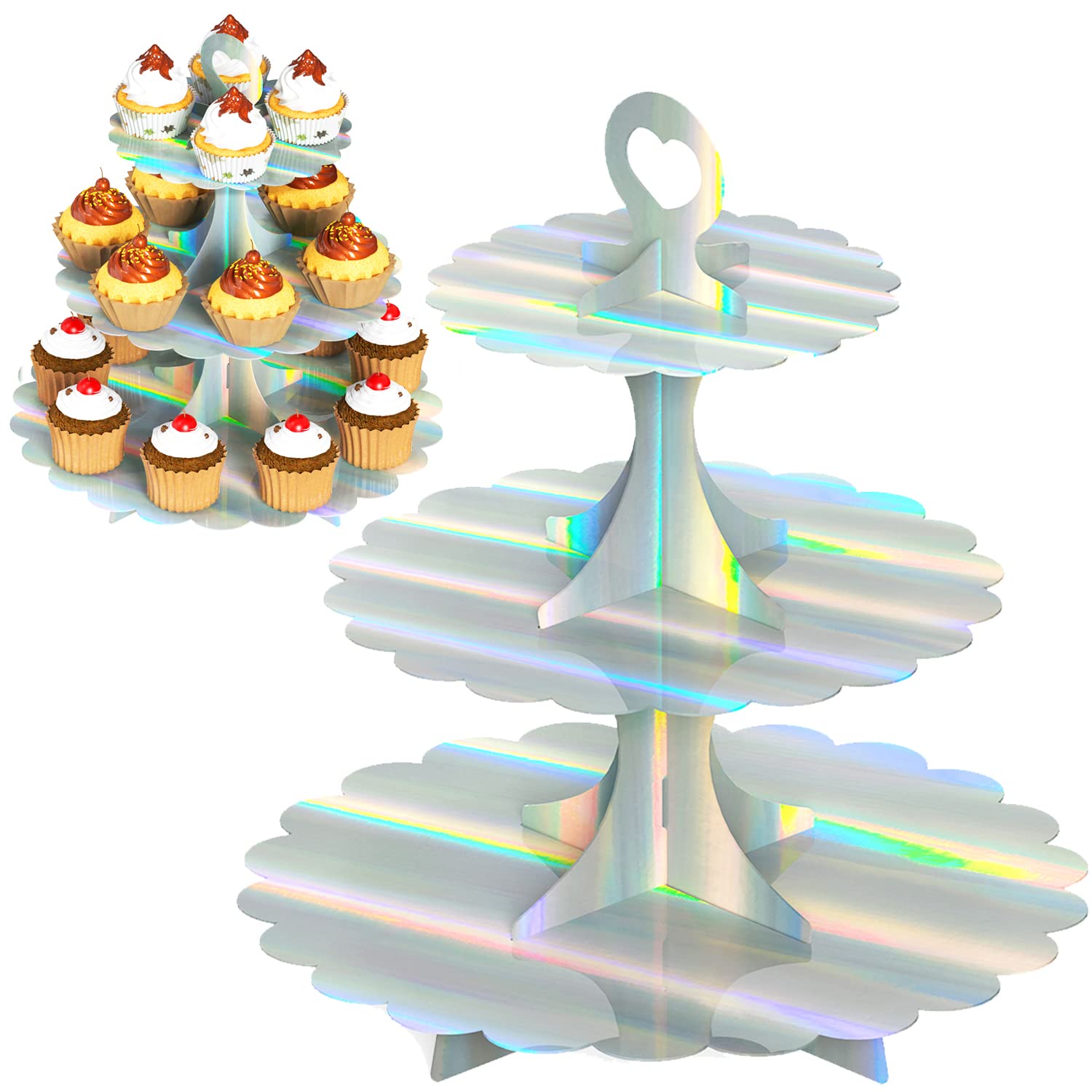Humlindo 2 Pack Rainbow Silver Cupcake Stand