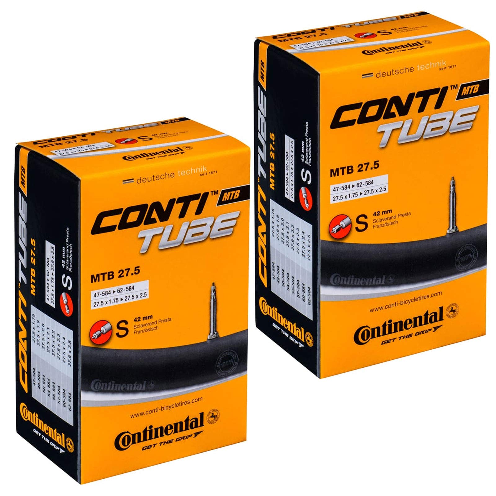 Continental MTB 27.5" x 1.75-2.5 Mountain Bike Inner Tubes with Presta Valve (Pair), Black