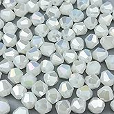 Pinhoollgo 500pcs 4mm Bicone Crystal Glass Beads Faceted Bicone Crystal Beads Bulk Glass Spacer Beads for Bracelets Necklace Pendants Earrings DIY Jewelry Craft Making(White Jade AB)