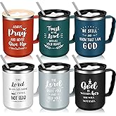 Nitial 6 Pcs 17 oz Christian Coffee Mugs with Lid and Straw Religious Bible Verse Christian Gifts Insulated Inspirational Bible Affirmations Tumbler for Friend Men Women Favor