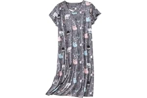 CHUNG Women Cotton Nightgown Casual Print Sleep Dress S-XL Shirt Tee Short Sleeve Sleepwear