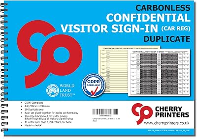 Cherry Printers GDPR Confidental Visitor Sign In Book A4 50 Sets