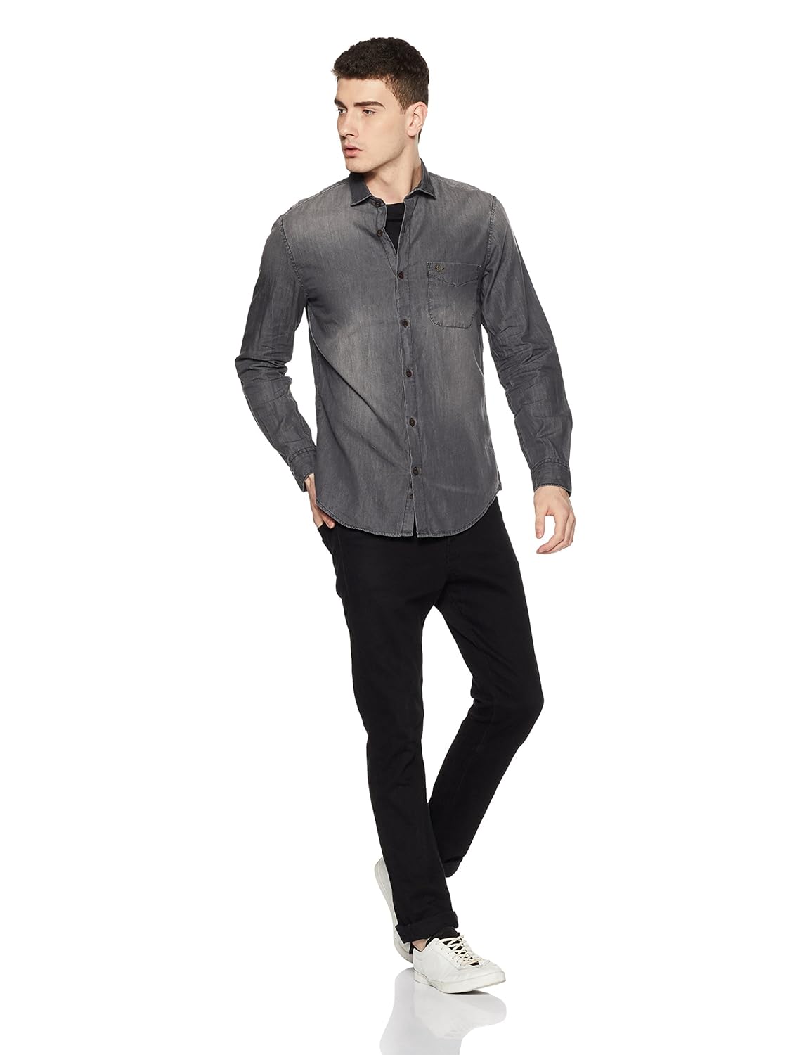 peter england men's plain slim fit casual shirt