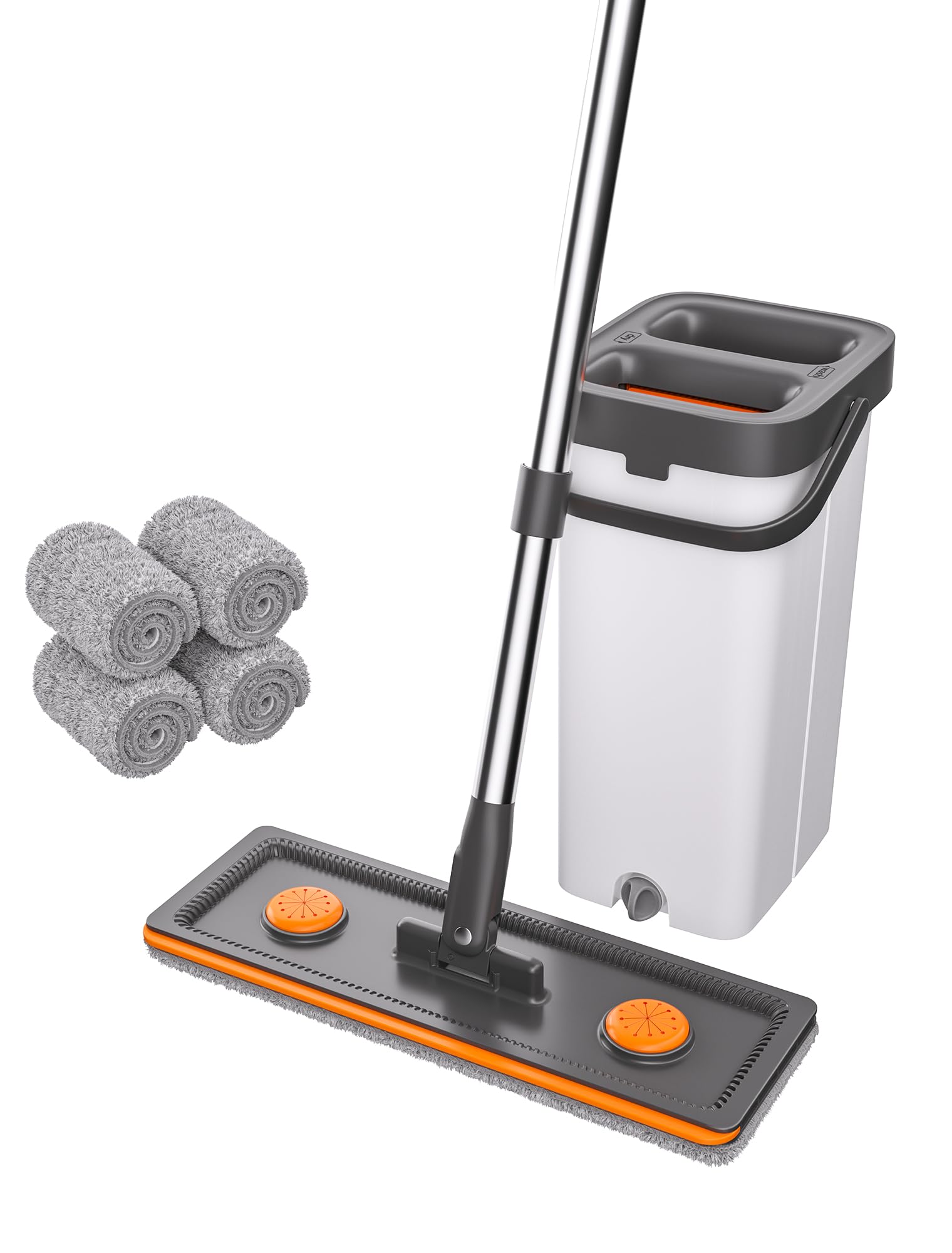 Photo 1 of O-MART Mop & Bucket Set, Hands Free Flat Wet Dry Mop with Wringer, Separates Dirty & Clean Water, 360° Rotating, Microfiber Pads for Floor & Wall Cleaning(Mop and Bucket Set with 4 Pads)