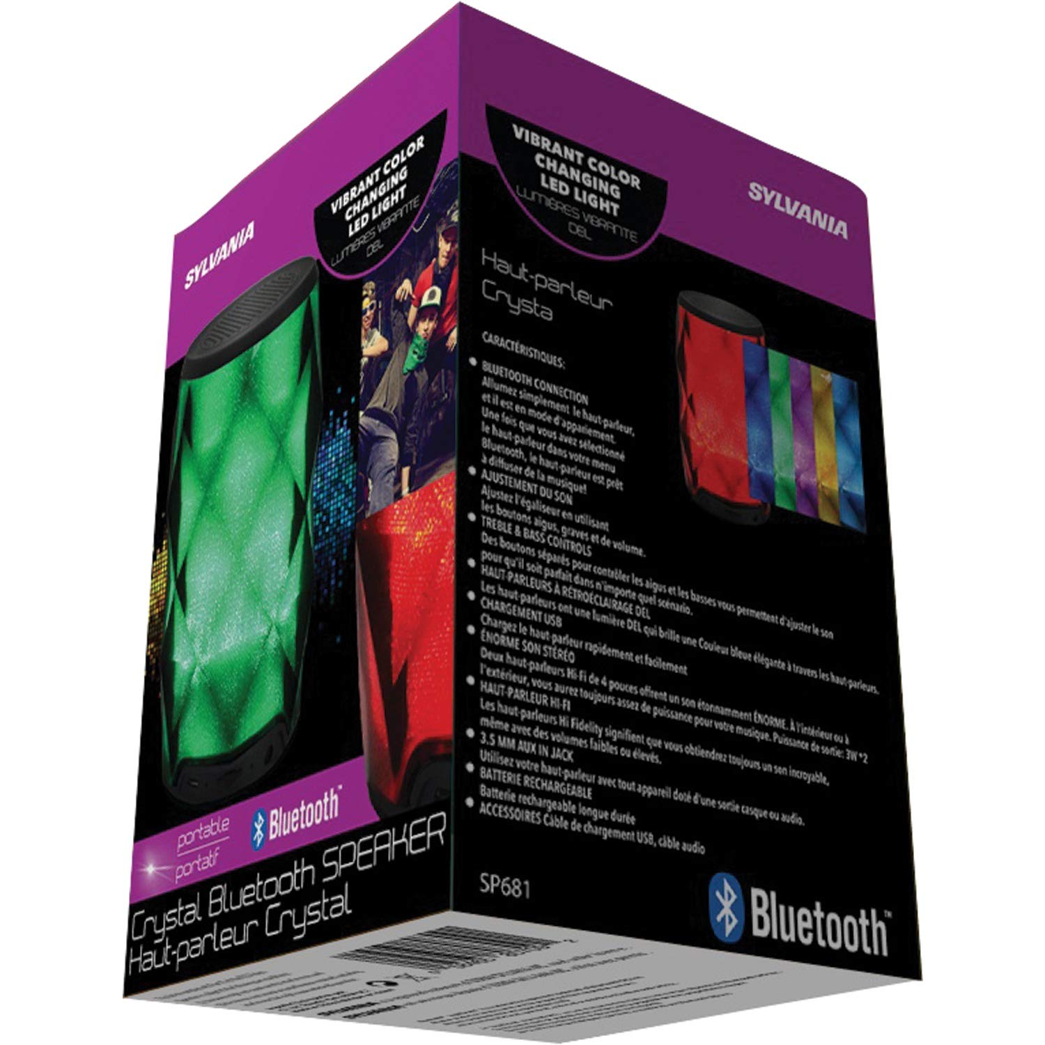 sylvania bluetooth diamond speaker color lights