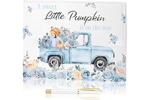 Engrowtic Fall Blue Pumpkin Baby Shower Leather Guest Book with Pen 112 Pages Thanksgiving Day Guestbook Baby Shower Sign in Guest Book with Birth Date Baby Name Wishes Advice Gift for Parents