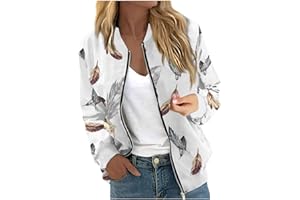 AAZJSS Women's Casual Bomber Jacket Lightweight Windbreaker Jackets Long Sleeve Windproof Spring Fall Jackets with Pockets