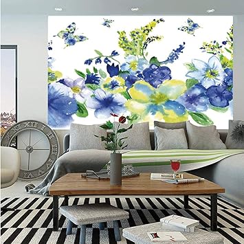 Amazon Com Sosung Yellow And Blue Wall Mural Spring Flower