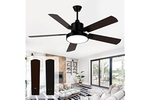 Obabala Ceiling Fans with Lights and Remote, Outdoor/Indoor Black Fan with Lights for Patio Bedroom Living Room，52 Inch