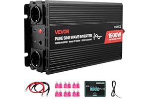 VEVOR 1500W Power Inverter, 12V DC to 120V AC Pure Sine Wave Inverter, Car Charger Converter with Remote Control, USB & Type-
