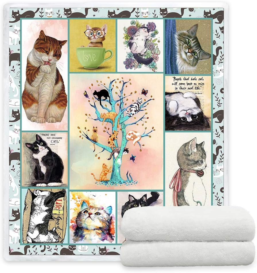 YunTu Cat Themed Blankets for Kids and Adults Super Soft