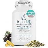 Hair Plus MD Hair Growth Supplement, 120 Capsules – Supports Hair Growth & Density – Dermatologist-Developed with Collagen & Vitamins – Gluten-Free, Toxin-Free, Non-GMO – 1 Month Supply