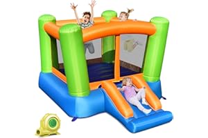 OLAKIDS Inflatable Bounce House, Jumping Castle with Slide, Large Bouncing Area, Kids Bouncy House with Carrying Bag, Repairi