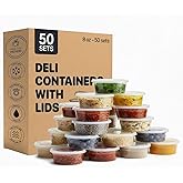 Healthy Packers Plastic Deli Containers with Lids (8oz 50 Sets) - Clear Plastic Containers with Airtight Lids - Great for Your Slime Kit, Food - BPA Free | Leakproof - Microwaveable & Freezer Safe