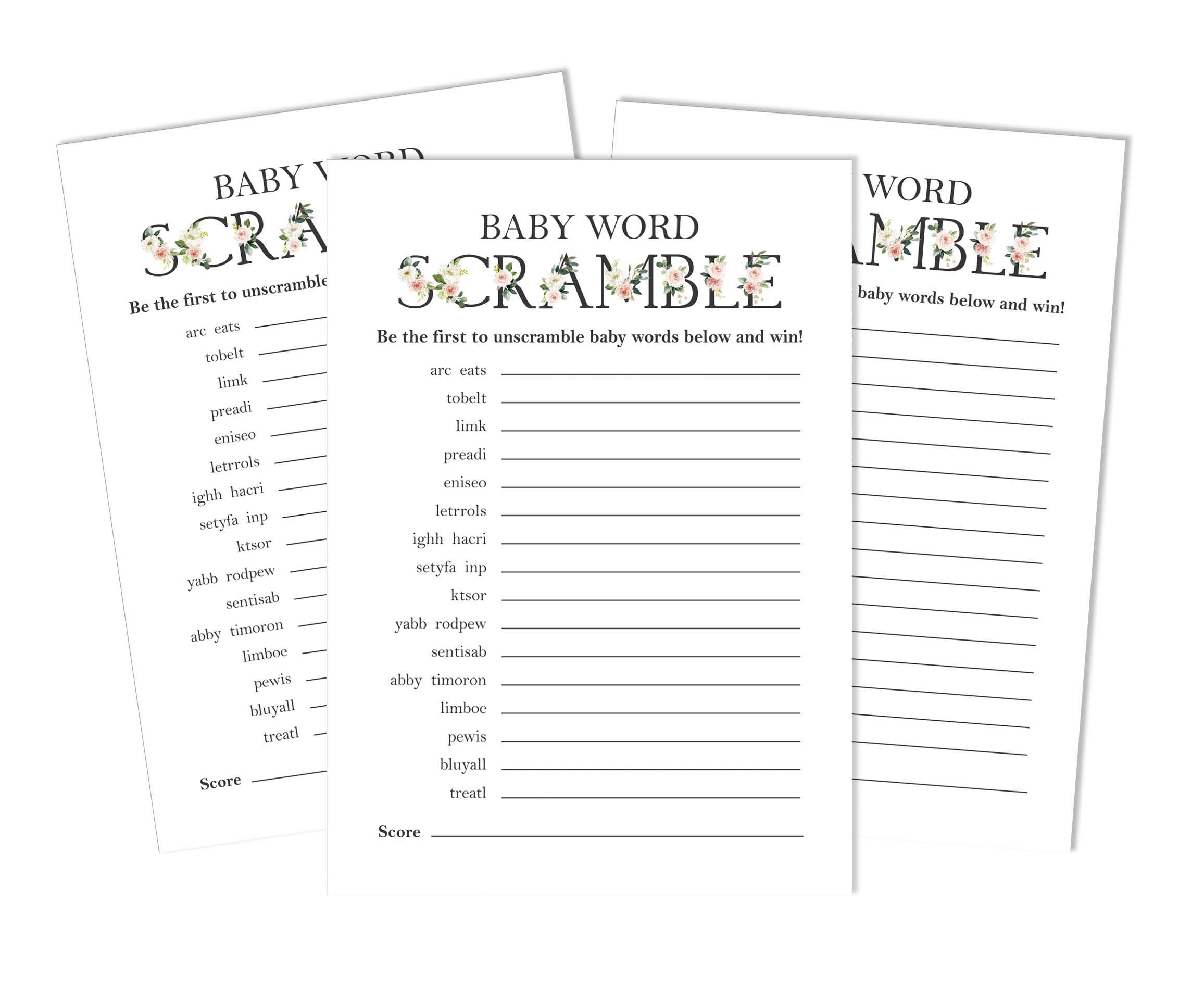 Inkdotpot 50-Pack Baby Word Scramble Baby Shower Game Cards Gender Neutral Party Supplies-Fun Baby Shower Game Favors
