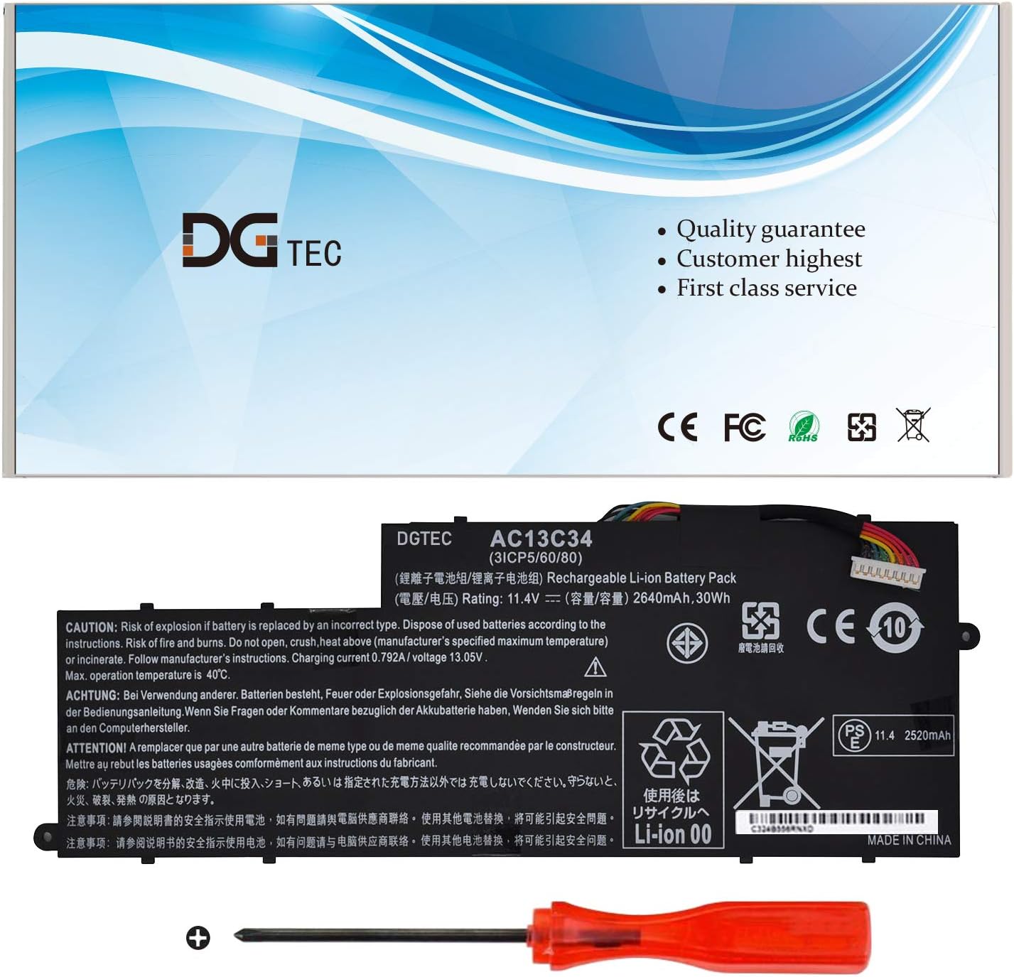DGTEC New AC13C34 Laptop Battery Replacement for Acer Aspire V5-122P V5-132P E3-111 E3-112V 3icp5/60/80 Kt.00303.005 (11.4V 2640mah 30wh)