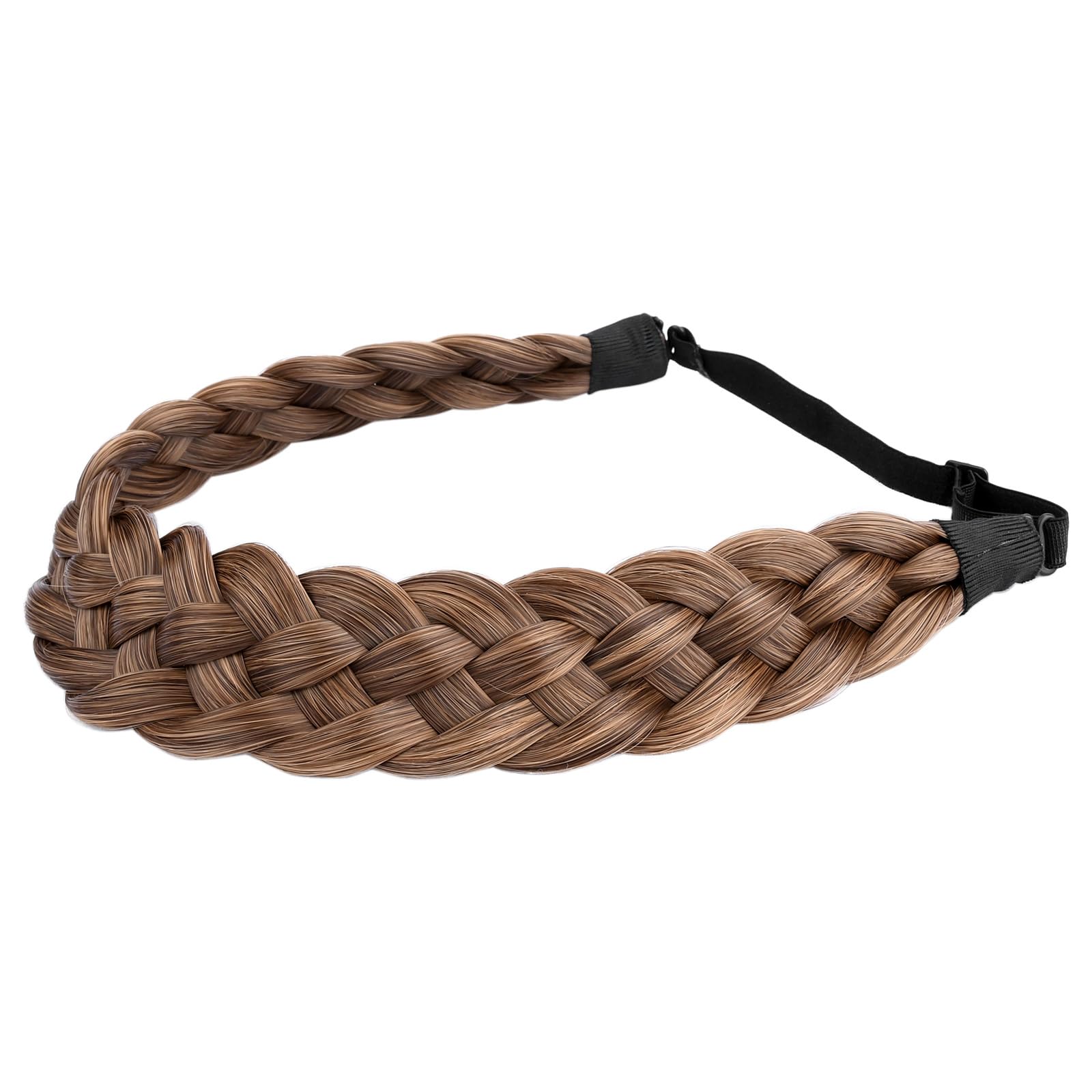 BOBIYA 5 Strand Synthetic Hair Braided Headband Classic Chunky Wide Plaited Braids Elastic Stretch Hairpiece for Women Girl (Claybank)