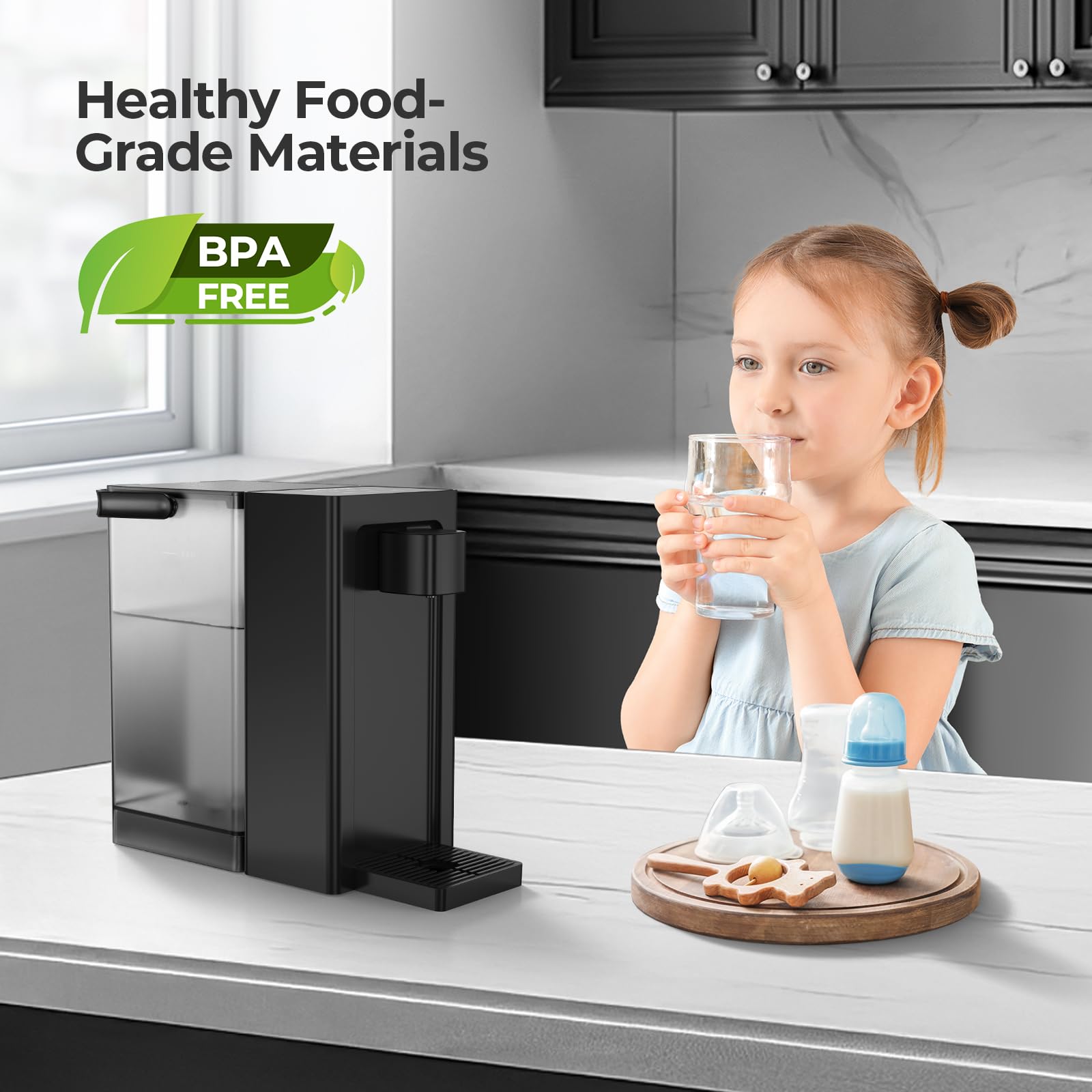 Narcissus D30 Dispensador instantáneo de agua caliente para encimera para calentamiento y dispensación rápidos, dispensación ajustable de 5 temperaturas y 4 volúmenes de agua, tanque de agua extraíble de 100 onzas de capacidad con asa de transporte, sin BPA