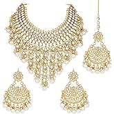 Aheli Bharatanatyam jewellery Indian Wedding Wear Faux Kundan Studded Choker Necklace with Maang Tikka Set Ethnic Fashion Gift for Women