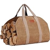 TwentyNext Firewood Log Carrier, Firewood Waxed Canvas Tote Bag with Handles, Heavy Duty Firewood Holder Fireplace Wood Stove Accessories for Camping,BBQ Indoor & Outdoor