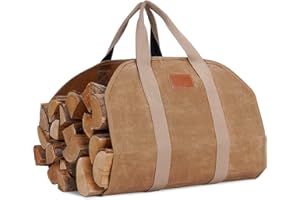 TwentyNext Firewood Log Carrier, Firewood Waxed Canvas Tote Bag with Handles, Heavy Duty Firewood Holder Fireplace Wood Stove Accessories for Camping,BBQ Indoor & Outdoor