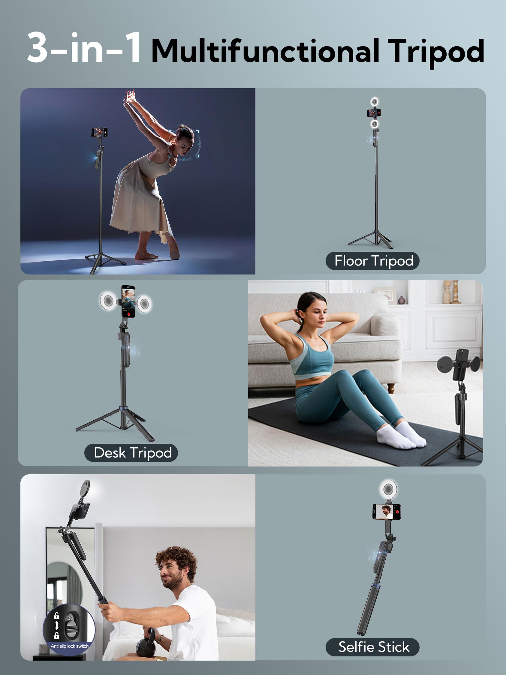 USKEYVISION Auto Face Tracking Tripod 360 Rotation,Phone Tripod for iPhone w/Fill Light,Selfie Stick for iPhone w/Remote Control,70” Phone Holder Video Recording for Content Creators TikTok(UTK-02)