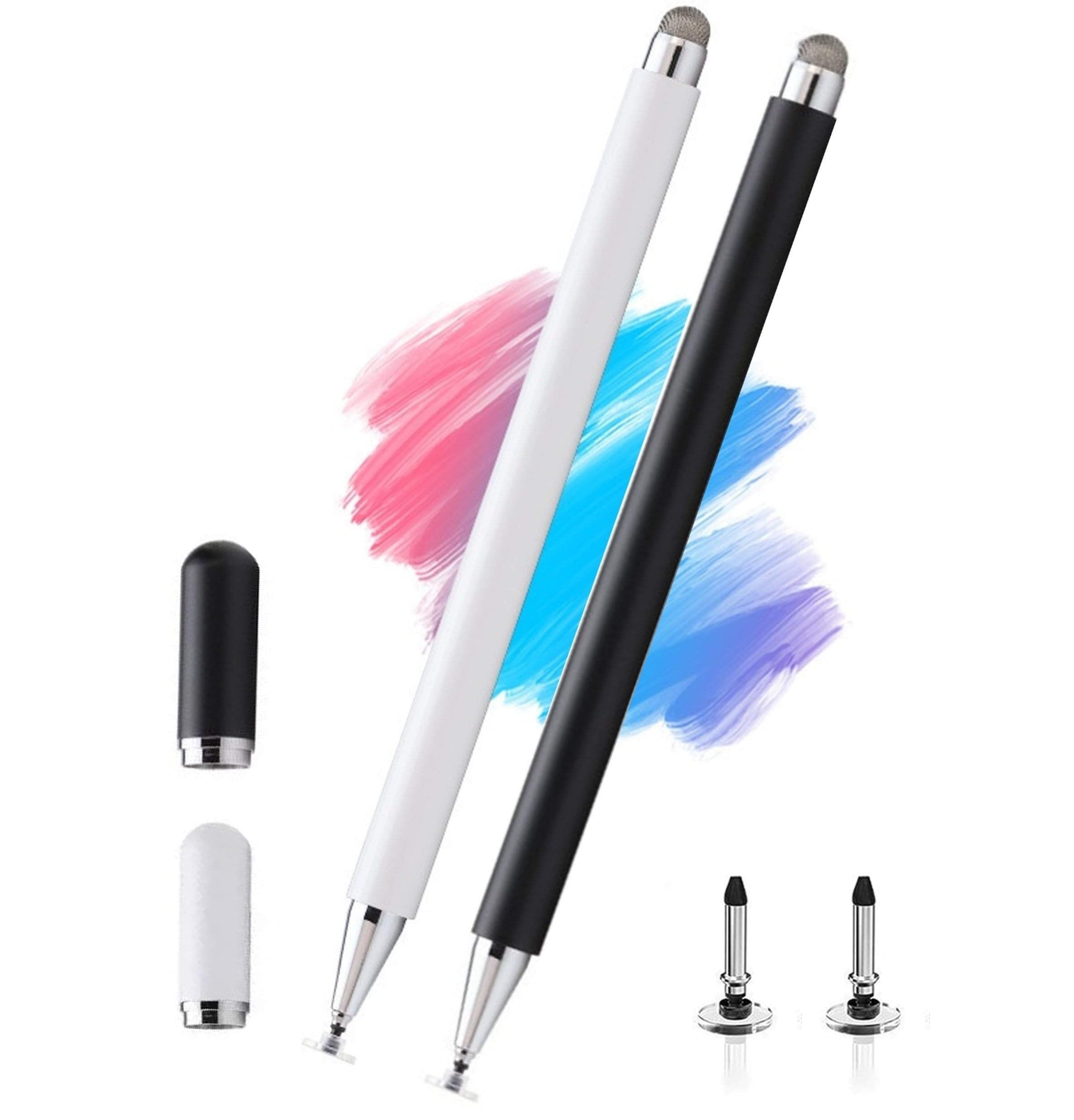 2-in-1 Stylus Pen for Samsung Galaxy Tab A9/A9 Plus/7 Lite/A7/A8/A8 Plus/, High Sensitivity&Precision Pencil for iPad/iPhone/Fire/Lenovo/Pixel Tables All Touch Devices (White+Black)
